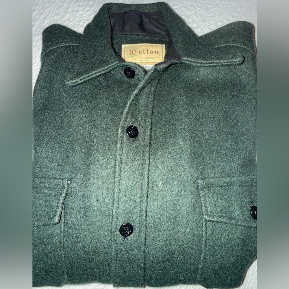 Melton Men's Dark Green Wool Shirt Jacket - Picture 8 of 8